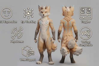 do custom furry vrchat avatar fursona vr character vtuber avatar with expression