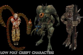 create creepy ps1 ps2 psx low poly 3d horror monsters characters rig animation