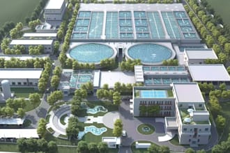 design 3d water treatment plant,  water processing facility, water filtration