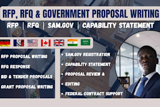 write federal, state, rfp, rfq bid proposal and sam gov registration, tender