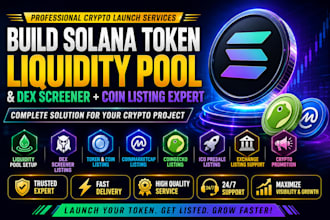 build solana token liquidity pool, dex screener, coin listing, crypto promotion