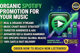 do organic spotify promotion for your music to get streams charts SEO GEO ads