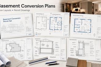 draft basement conversion plans, floor layouts and permit drawings