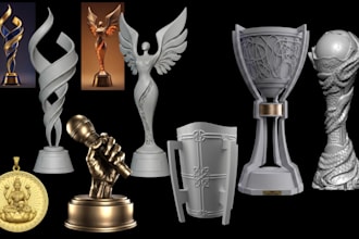 design custom 3d trophy award cup medal stl model for 3d printing plaque 3d coin