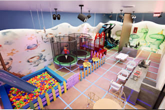 transform 2d themed plan to 3d indoor playground,play center,kids station render