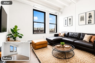 create ai airbnb vrbo and vacation rental virtual staging with modern furniture