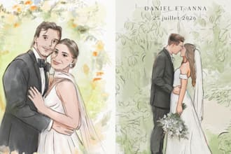 draw a custom watercolor wedding invitation illustration