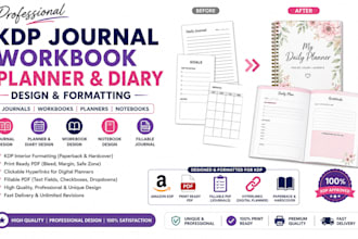do kdp journal design, workbook, planner dairy, digital planner, format notebook