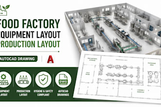 design food factory equipment layout, production layout and autocad