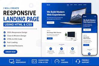 create a responsive HTML CSS landing page website