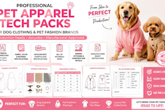 create pet clothing tech packs for dog apparel brands with manufacturer ready