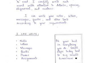 write your text in neat and beautiful handwriting
