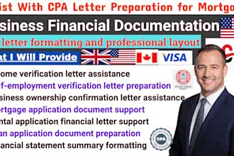 assist with CPA letter preparation for mortgage, rental, and loan applications