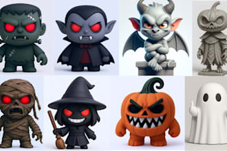 design custom 3d halloween toy spooky 3d figurine monster doll pumpkin stl model