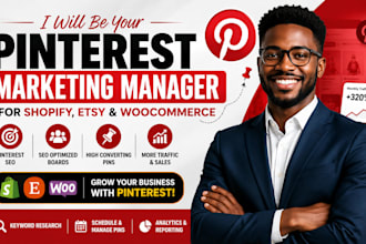 be your pinterest marketing manager for shopify etsy woocommerce