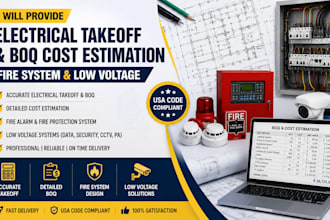 provide electrical takeoff and boq cost estimation, fire system and low voltage