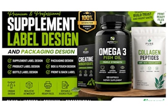 design supplement label, product label design and bottle packaging design
