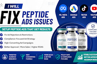 fix peptide ads issues, setup peptide ads, fb meta ads, google ads or tiktok ads
