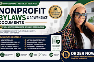 prepare nonprofit, corporate bylaws, article of incorporation, grants