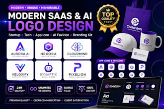 design saas startup, tech business, ai app icon, favicon, logo, and branding kit
