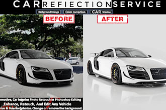 car photo editing, drop shadow, automotive background remove and enhancement