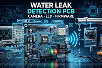 design water leak detection pcb, led camera integration and embedded firmware