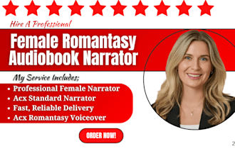 be your female romantasy audiobook narrator with premium acx voice over
