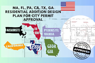 ma, fl, pa, ca, tx, ga residential addition design plan for city permit approval