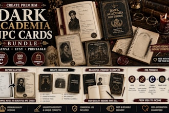 create dark academia npc cards bundle canva notebook book writing on etsy shop