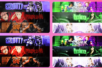 design custom anime banner header logo vtuber art for youtube discord twitch