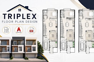 create triplex floor plans, residential apartment layout and autocad