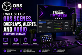 set up obs scenes, overlays, alerts, and audio for your stream