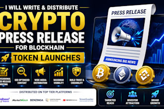 write and distribute crypto press release for blockchain and token launch
