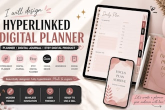 design planner digital journal hyperlinked etsy digital product journal design
