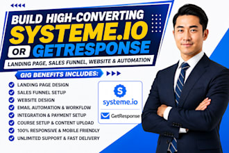 build systeme io or getresponse landing page sales funnel website and automation