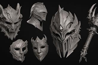 create 3d helmet , 3d mask, cosplay helmet, wearing cosplay step file stl zbrush