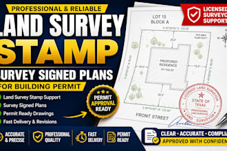 provide land survey stamp, survey signed plans for building permit