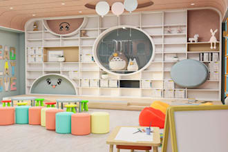 create 3d kids room, playroom, toddler room, daycare interior design