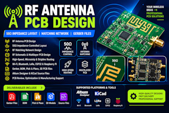 design rf antenna pcb, 50 ohm impedance layout, matching network and gerber file