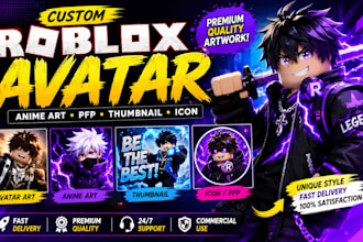 draw custom roblox avatar, anime art, pfp, thumbnail and icon