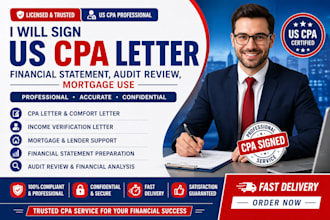 sign US CPA letter, financial statement, audit review, mortgage use
