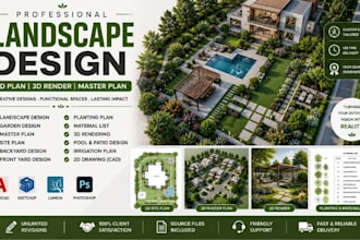 design 2d 3d landscape master plan, site plan, garden and backyard design