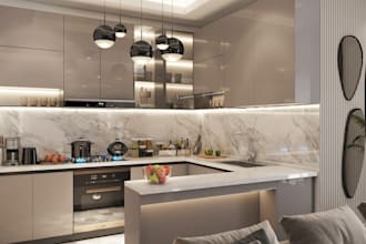 do realistic 3d interior rendering for kitchen bath room