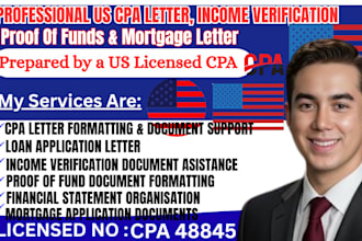 provide US CPA letter for mortgage income verification proof of funds