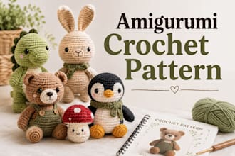 create custom amigurumi pattern, crochet pattern, PDF pattern for etsy