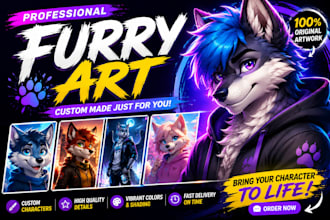 draw custom furry art, fursona, and anthro with your original character in anim