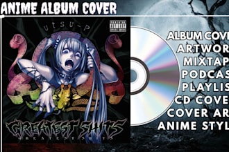 design anime cartoon album cover art in single rap hiphop lofi rnb, retro y2k ep