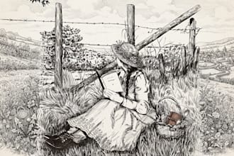draw creative illustration, line art, pen, vintage ink sketch