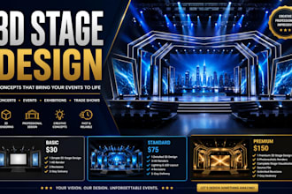 design realistic 3d stage, event stage, exhibition booth ad concert stage