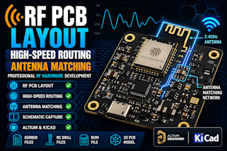 design rf pcb layout, high speed routing, antenna matching and schematic files